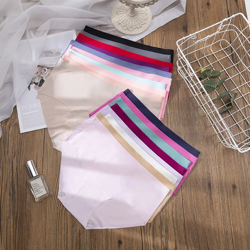 3Pcs Plus Größe Unterwäsche frauen Höschen Eis Seide Einfarbig Damen Nahtlose Unterhose Mädchen Briefs Atem Sexy Dessous weibliche