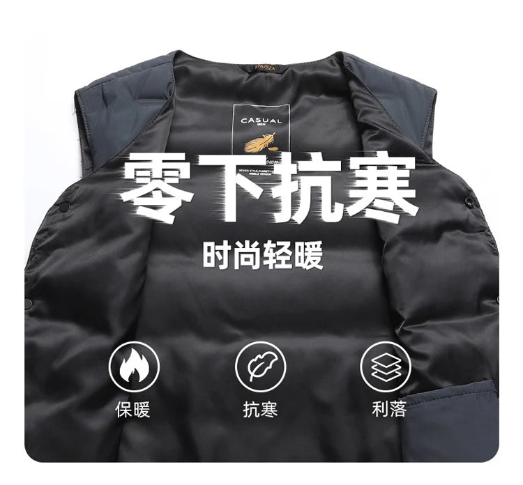 QYLVAWOY Herren Mittleren Alters Ältere Papas Herbst Winter Daunenweste Opa Gilet Dünner Stil Ärmellose Jacke LJ2105