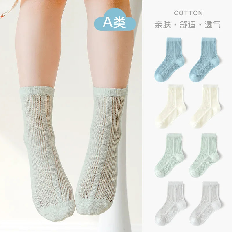 5 Paar Babysocken, Sommer-Baumwollsocken, dünne Netzsocken, für Jungen und Mädchen, Frühlingssocken, einfarbig