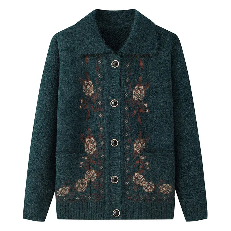 Kaschmir Oma Herbst Winter Verdicken Pullover Top Mittleren Alters Ältere Frauen Kleidung Mutter Strickjacke Warme Pullover Mantel XL-4XL