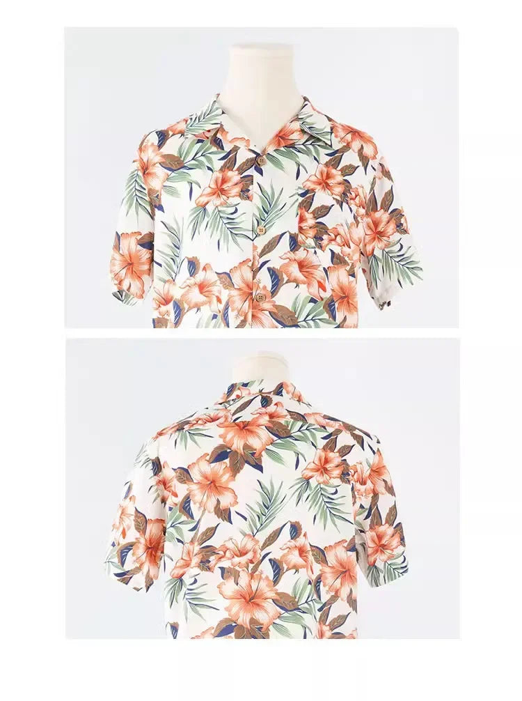 Family Look Vacation Beachwear Mother Daughter Sleeveless Dress Dad Son Matching Floral Shirt Set Parent-Child Holiday Outfits