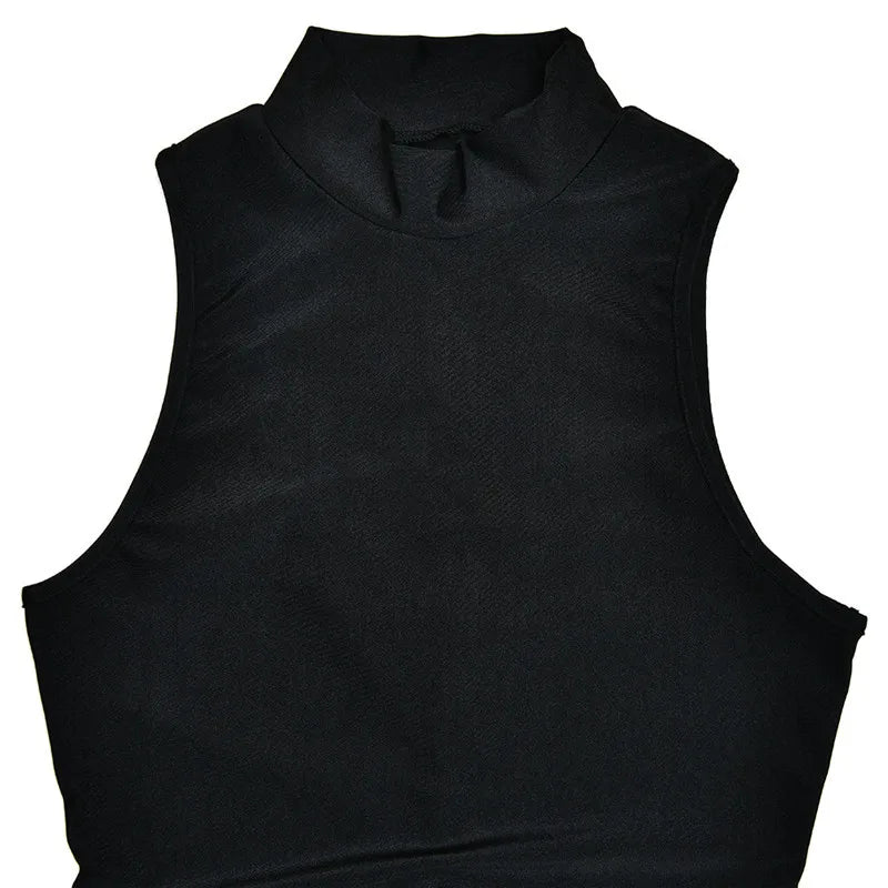 Mozision Rollkragen Ärmelloses Sexy Mini Kleid Für Frauen Mode Unregelmäßige Geraffte Tank Kleid Femme Elegante Club Party Kleid