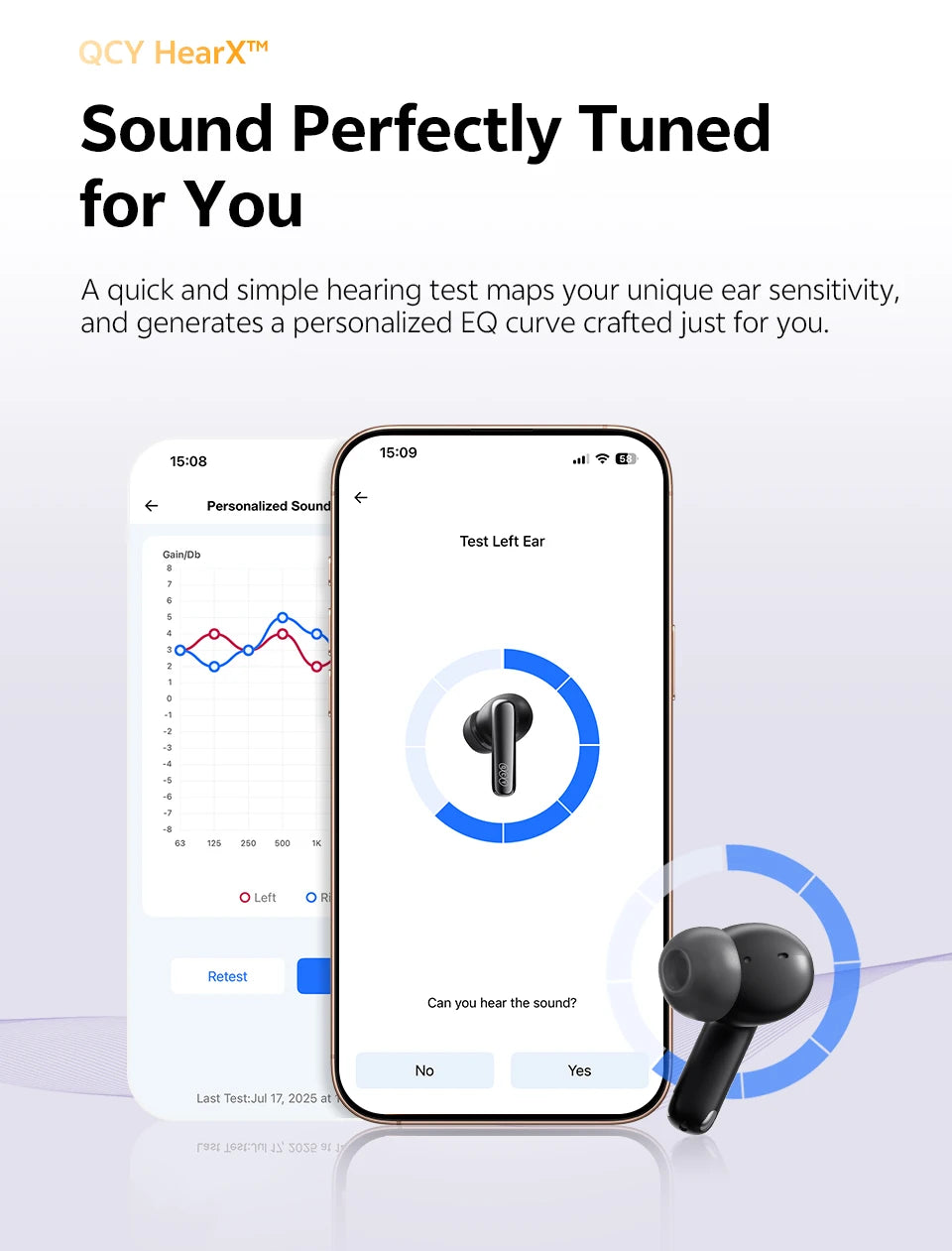 QCY MeloBuds N70 Adaptive ANC Wireless Earbuds Bluetooth 6.0 LDAC Hi-Res Audio 6 Mikrofone Wireless Charging Kopfhörer 50 Stunden IPX5