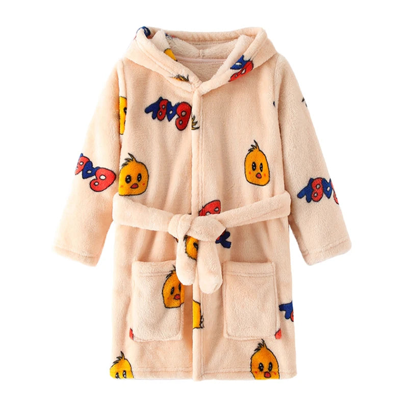 Flanell-Pyjama für Jungen und Mädchen, Herbst und Winter, Kinder-Nachtwäsche, weiche Kapuze, Kinder-Homewear, 2–8 Jahre