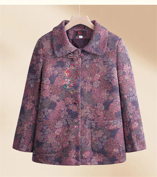 Frauen Winter mäntel neu bedruckte Vintage Oma Woll jacke Frühling Herbst draußen tragen Woll mantel mittleren Alters Mutter Kleidung