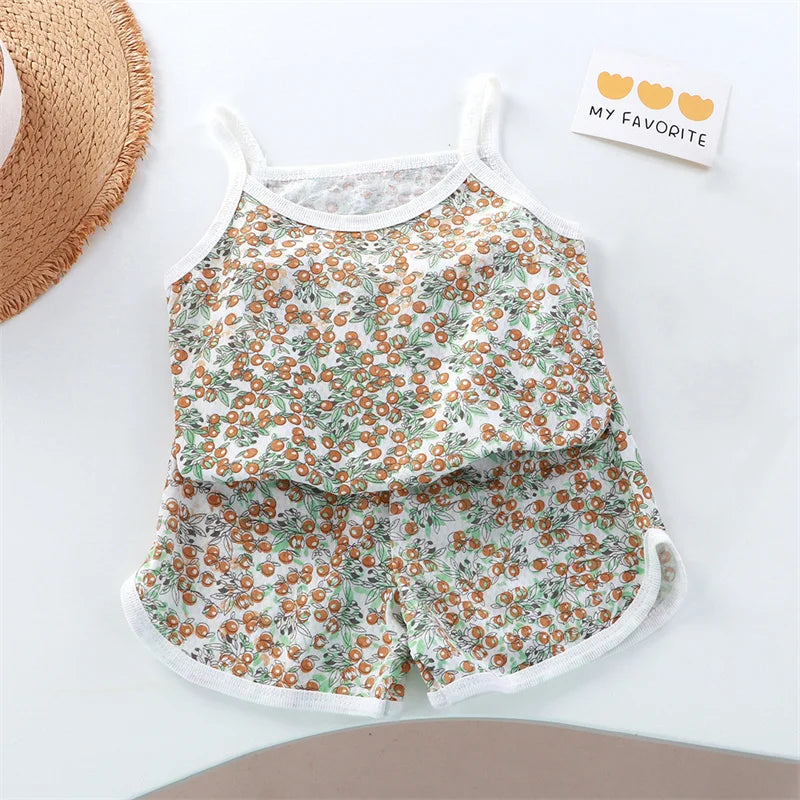 2026 Neues Kinder-Set aus Oberteil und Shorts, Sommer-Dünnes Baby-Baumwoll-Unterhemd, Ärmelloses Loungewear-Set für Mädchen