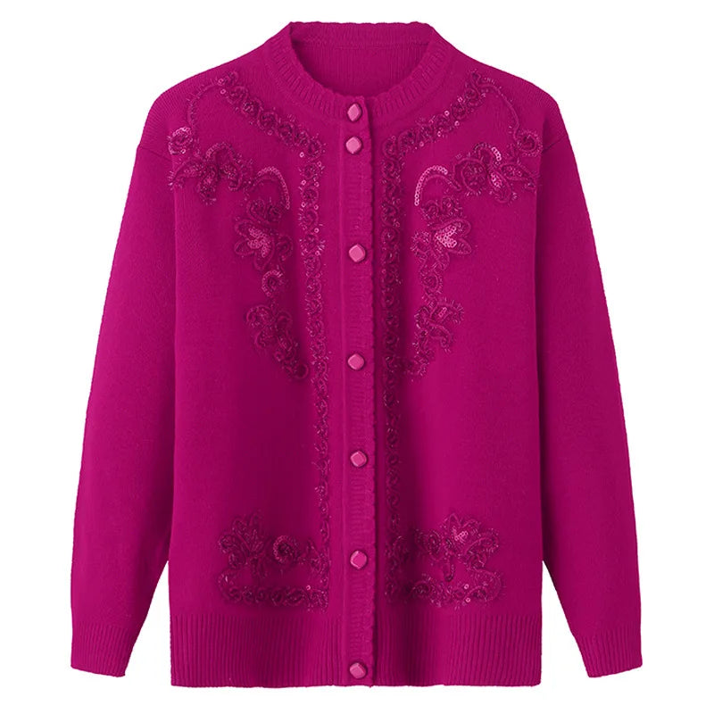 Fdfklak Oma Pullover Mantel frauen Strickjacke Mittleren Alters Ältere Mutter der Kleidung Frühling Herbst Langarm Top 4XL