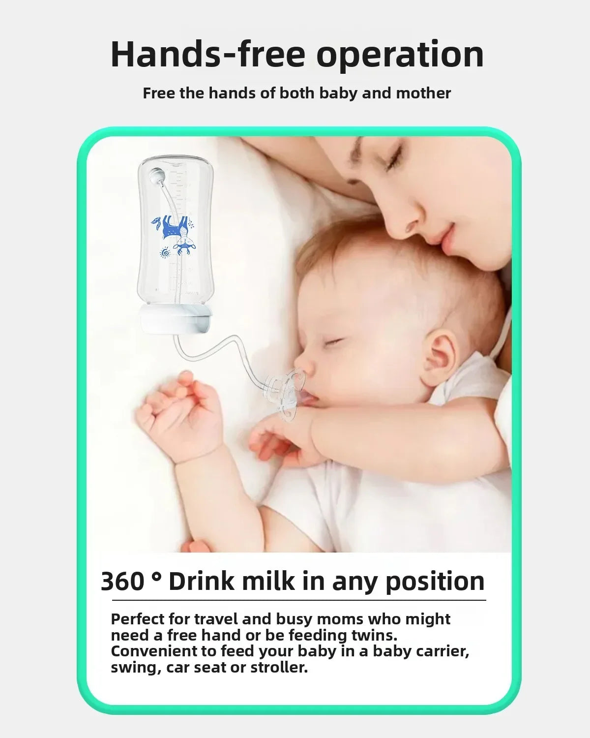 3-in-1 Freihändige Babyflasche 300ML mit Weitem Hals, Anti-Tropf-Schwerkraftstrohhalm und Milchaufbewahrungsflasche mit Sauger
