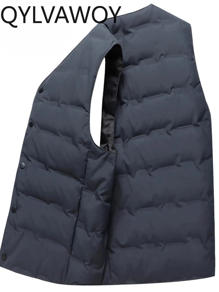 QYLVAWOY Herren Mittleren Alters Ältere Papas Herbst Winter Daunenweste Opa Gilet Dünner Stil Ärmellose Jacke LJ2105