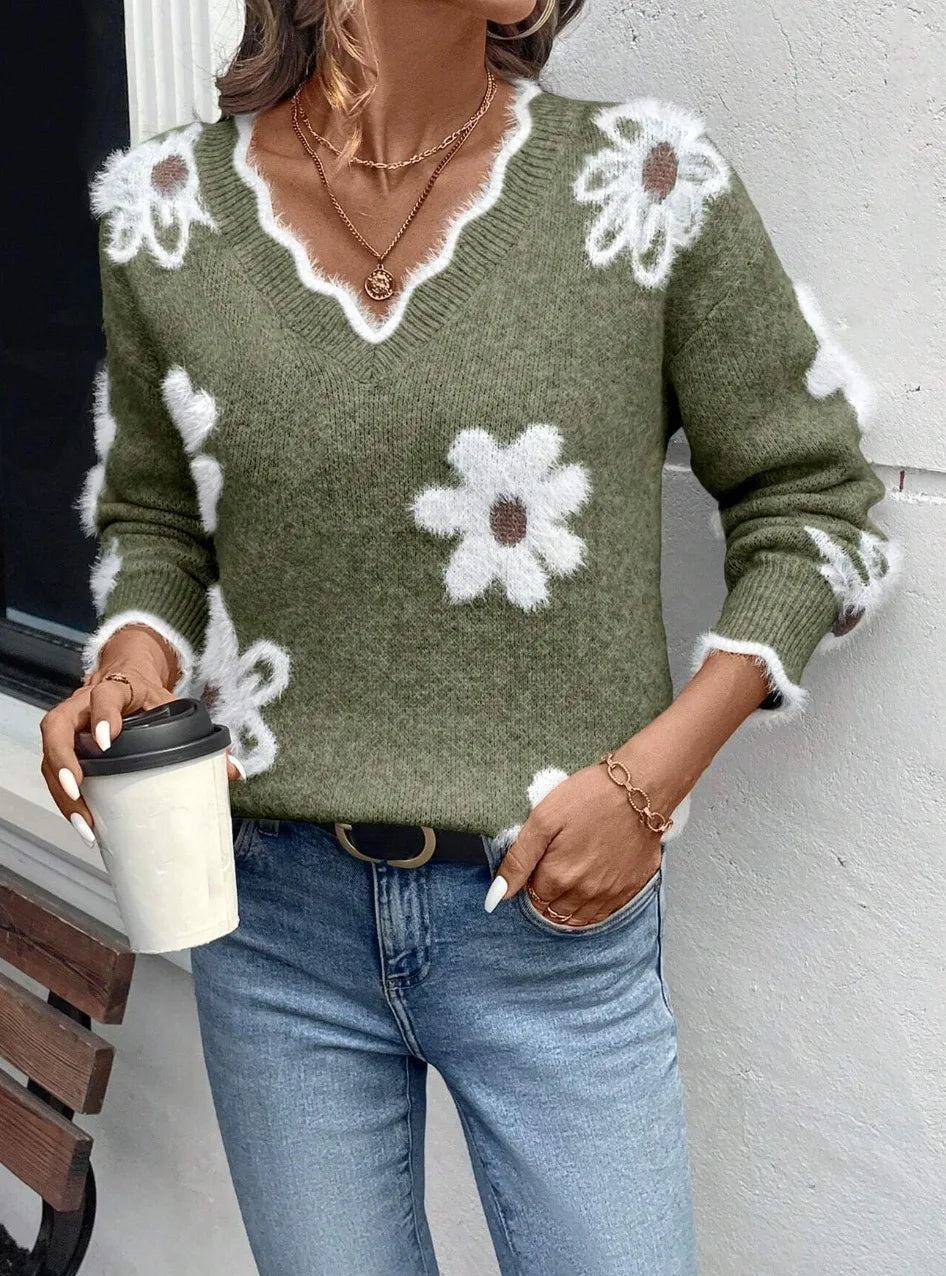 Frauen Invierno Herbst Modus Neue Herbst Pullover V-ausschnitt Jacquard Lange ärmeln Vielseitig Gestrickte Pullover Pullover Maglione Da Donna