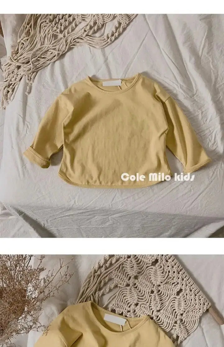 Herbst Winter Junge Mädchen Kinder solide lange Ärmel Bottom ing Shirt Kind lose T-Shirt Retro Baby Baumwolle Tops Kleinkind lässig T-Shirts