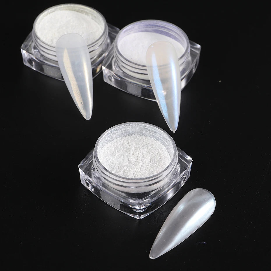 Moonlight Pearl White Nails Glitter Dust Chrome Aurora White Rubbing on Powder Shell Mirror Pigment Nail Art Supplies Dekoration