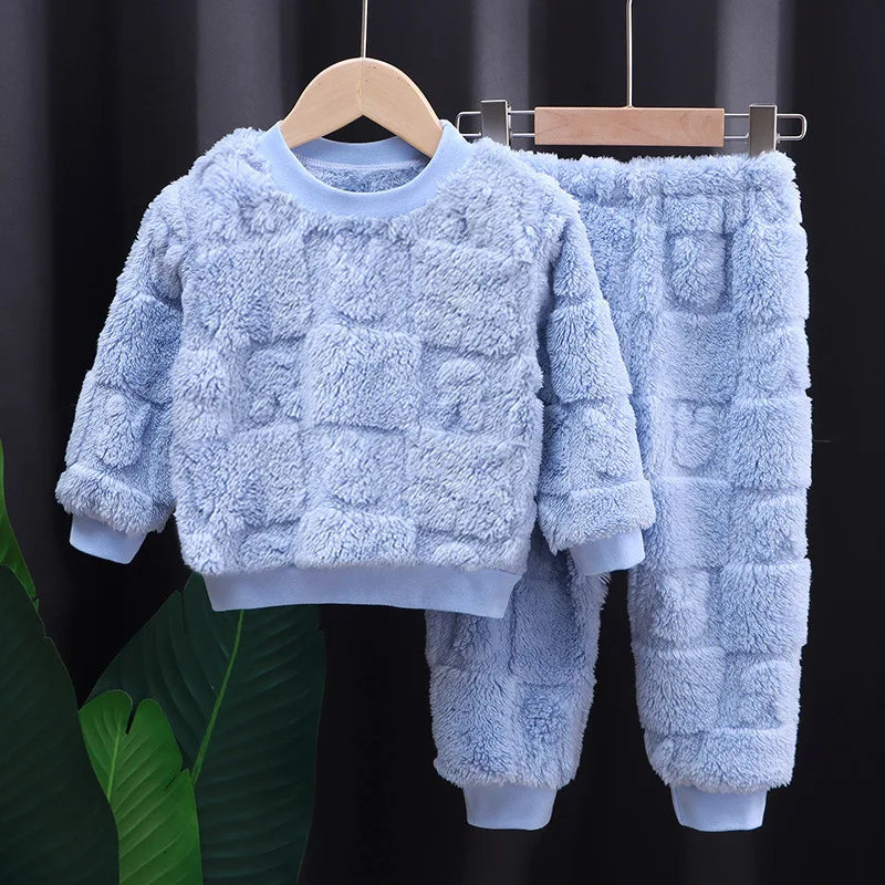 Herbst Winter flansch Nachtwäsche Mädchen Jungen Langarm Hause Kleidung Baby Kind Schlaf Kostüm Tops + Hosen Anzüge 0-5Y