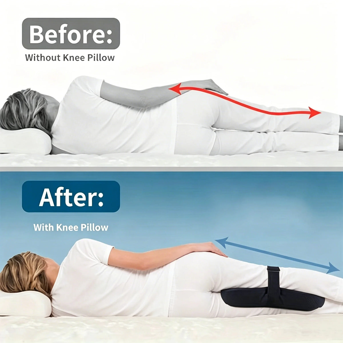 1-Piece Knee Pillow, Ergonomic Side Pillow for Side Sleepers, Back, Legs, Hips, Joints, Pregnancy, Sciatica, Neuralgia, Relief
