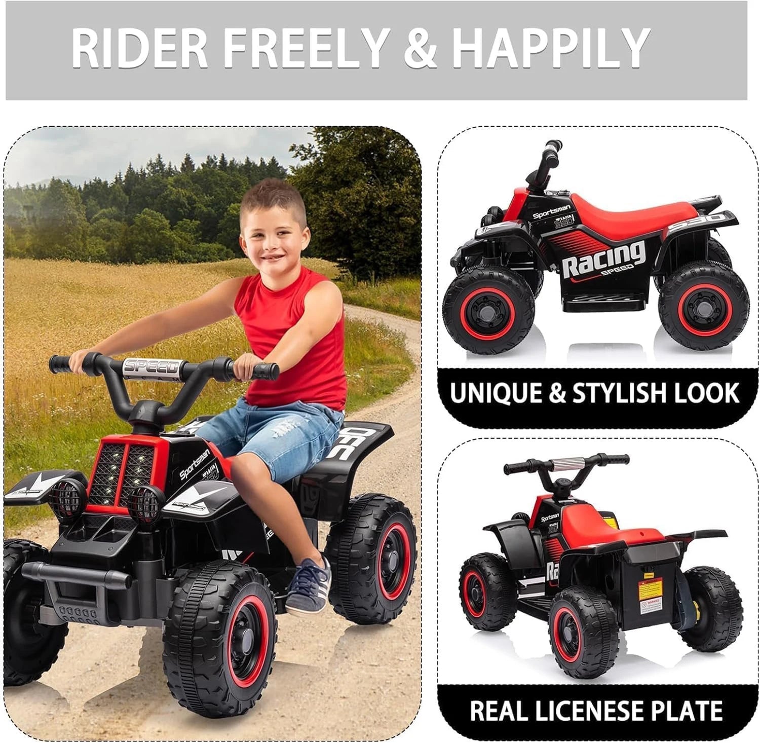 Elektrisches Quad für Kinder, 6-V-Aufsitzwagen mit LED-Leuchten und Musik, Hupe, Ein-Knopf-Start, 1,8 km/h, Mini-ATV ab 3 Jahren