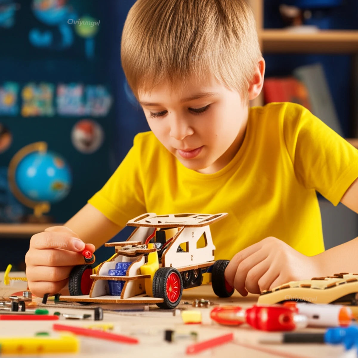 DIY Holz Fernbedienung Auto Mini Allradantrieb Rennwagen Wissenschaft Experiment Kits STEM Lernspielzeug für Teenager Kinder Geschenke
