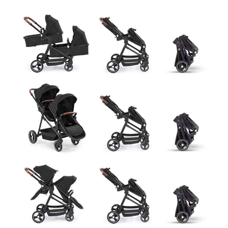 NEUER 3-in-1-Doppelkinderwagen mit Autositz, Hochansicht-Kinderwagen für zwei Kinder, faltbar, leicht zu tragen