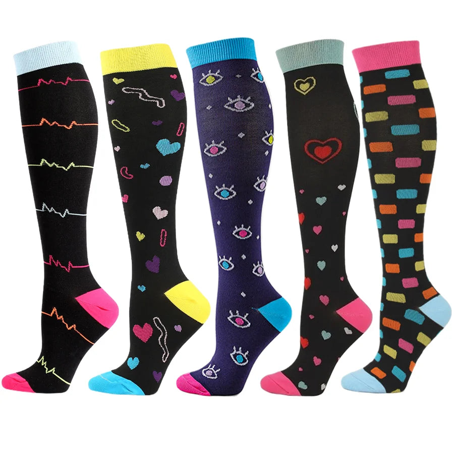 5 Paar Kompressionssocken für Damen, Wandern, Laufen, elastische Socken, Sportsocken, Flug, Schwangerschaft, geschwollene Krampfadern, Marathon-Socken