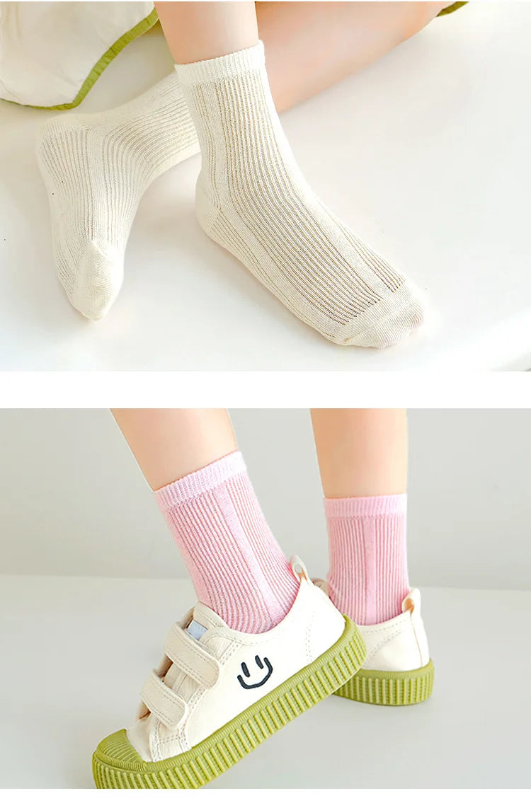 5 Paar Babysocken, Sommer-Baumwollsocken, dünne Netzsocken, für Jungen und Mädchen, Frühlingssocken, einfarbig