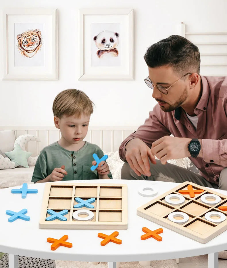 Montessori XO Schach Puzzle 3D Geometrische Formen Brettspiele Für Kinder Kinder Pädagogisches Holz Spielzeug