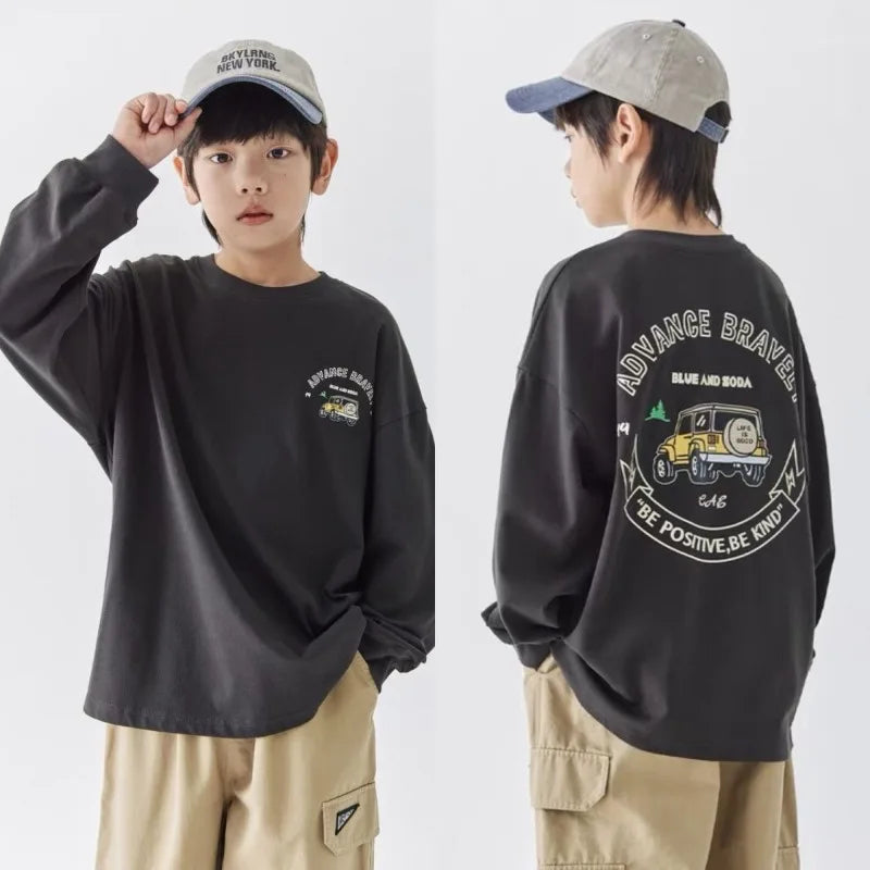 Langarm-T-Shirt mit lustigem Aufdruck, lockere übergroße Kinder-T-Shirts für Kinder, Kinderkleidung von 8 bis 12 Jahren, Jungen-Top-Kleidung