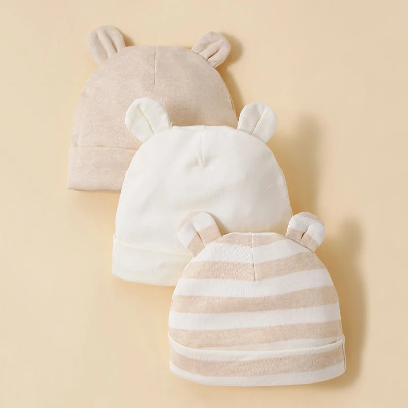 3 Stück Unisex-Babymützen Aprikose 100 % Baumwolle, weich, bequem, modisch und minimalistisch, 0–12 Monate