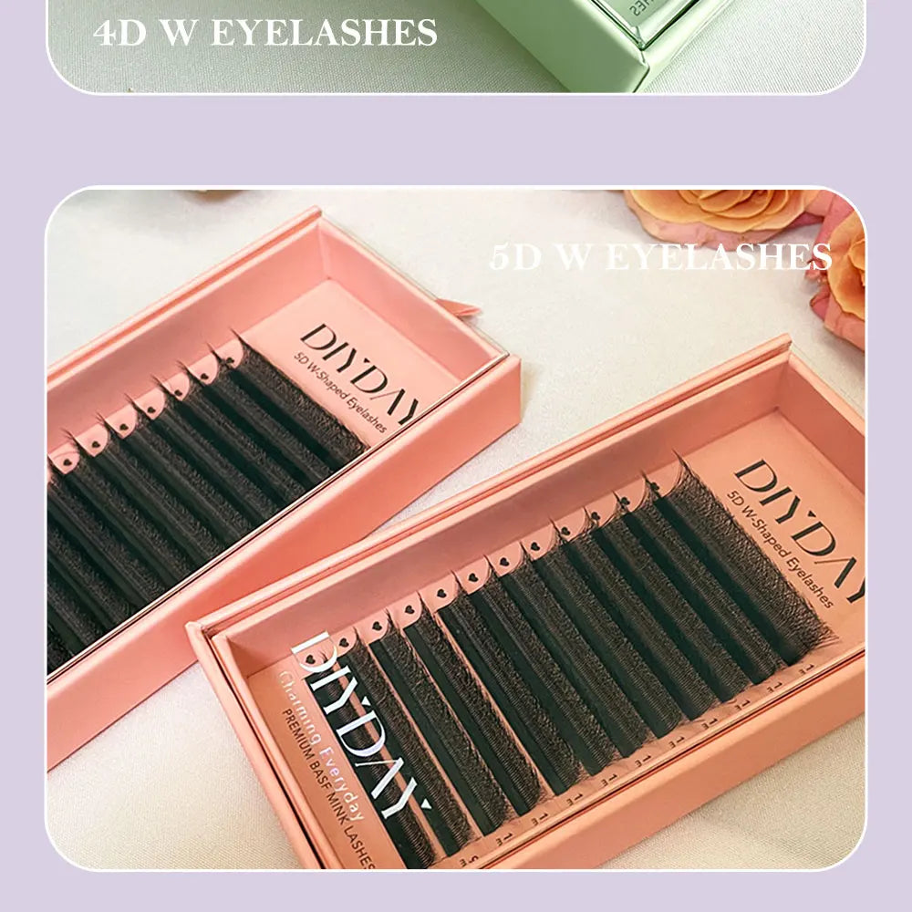 DIYDAY W-Form Wimpernverlängerung 3D 4D 5D 6D 7D 8D W Wimpern Natürliche weiche vorgefertigte Fächerblüteffekt-Augenwimpern für Schönheits-Make-up