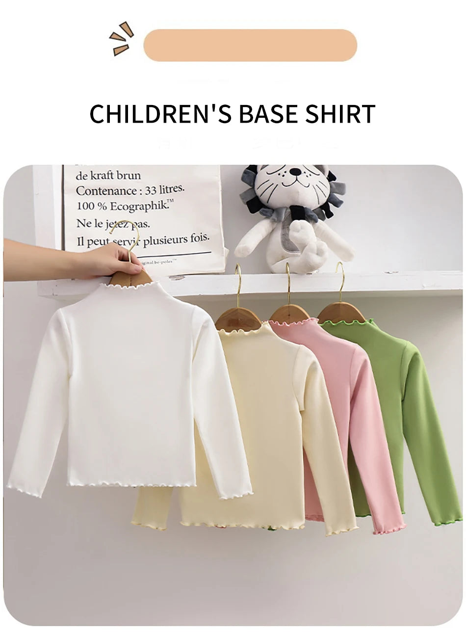 Kinder Kleidung Neue Mädchen Basis Shirt Für Herbst und Winter Kinder Trendy Schwarz Pilz Rand Einfarbig Lange Ärmeln T-shirt