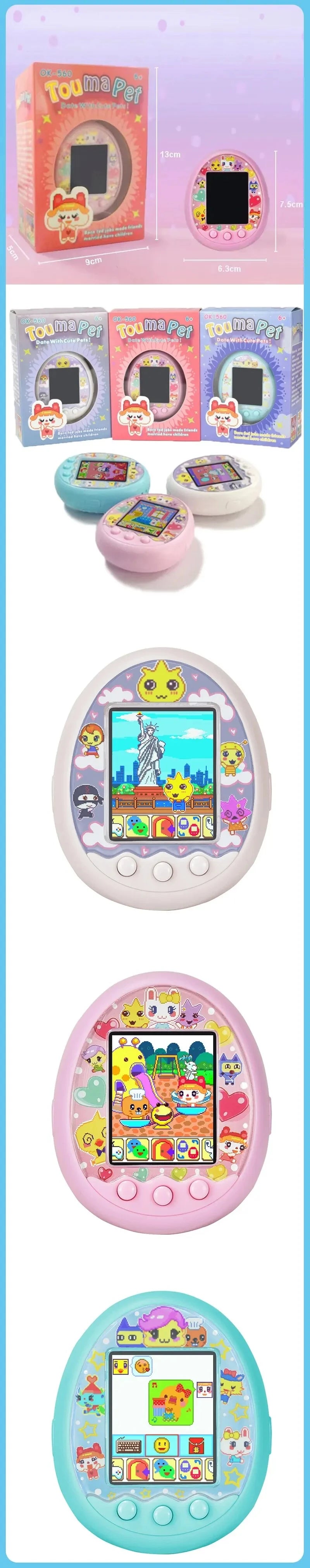 Tamagotchi Elektronisches virtuelles Haustier mit Farbbildschirm, Spieltasche, interaktives virtuelles Haustier, Dating-Spielmaschine, Kinderspiel, Spielzeug, Mädchen