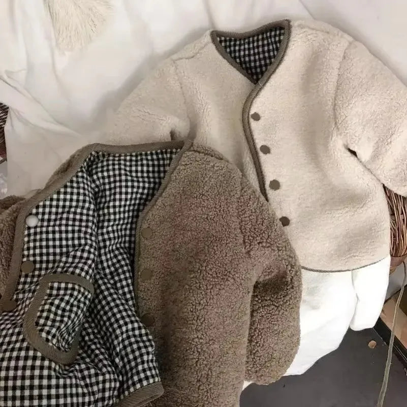 Neue Herbst und Winter Neue Warme Jacke Kinder Zwei Seiten Tragen Plaid Plüsch Jacke Kinder Jacken Winter Kleidung für Mädchen
