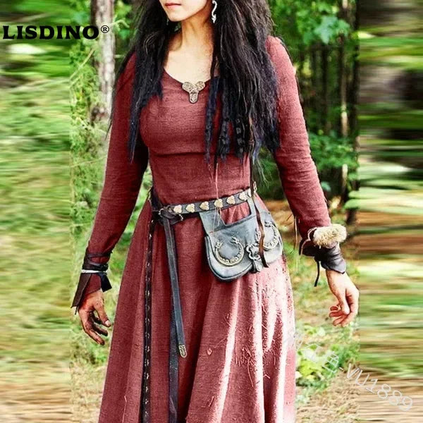 LisdinoMedieval Kleid Frauen Langarm Maxi Robe Vintage Fee Elfen Kleid Renaissance Keltische Viking Gothic Cosplay Kostüme