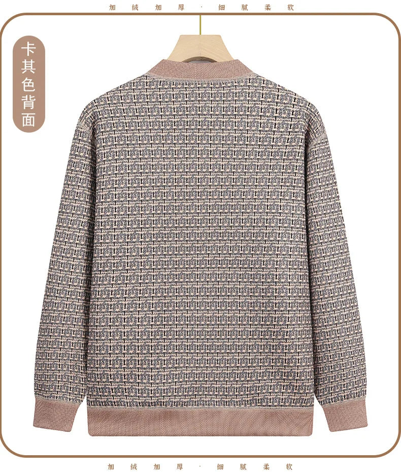 Verdicken Samt Plaid Pullover Für Frau Langarm Top Heißer Herbst Winter Oma Kleidung Warme Strickjacke Frauen Strickwaren Jacke