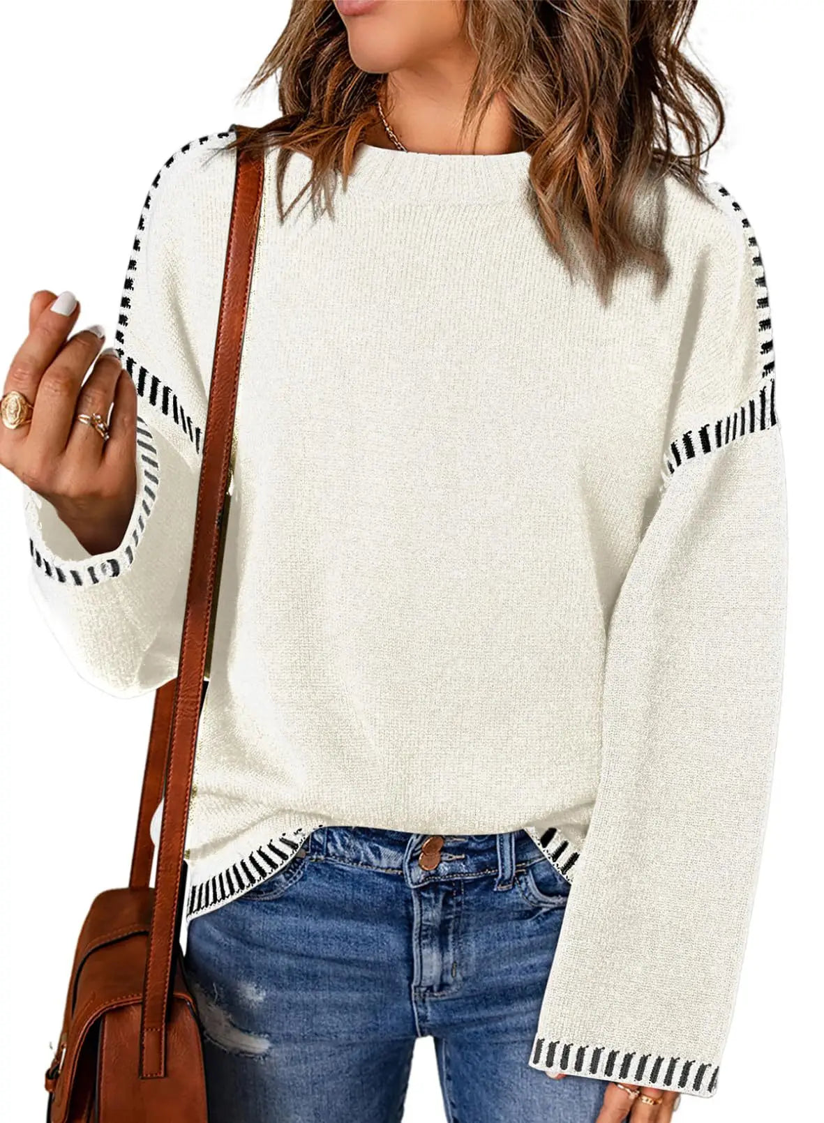 Strickwaren Damen Kleidung Sueter Roupas Femininas Damen Winter Strickpullover Rundhalsausschnitt Lose Lange Ärmel Herbst Mode 2025