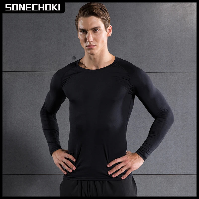 Kompressions-Laufshirt für Herren, schnell trocknend, langärmelig, Sportbekleidung für Herren, Fitness-T-Shirt, Training, Workout, Muskel-Top