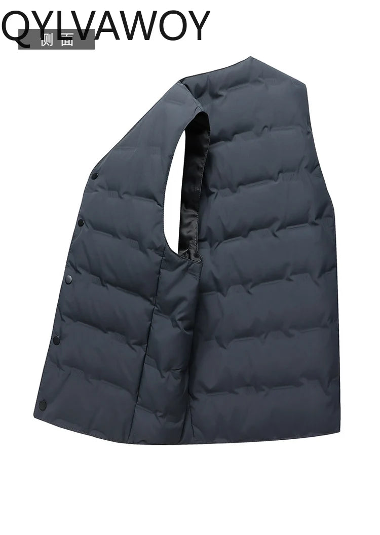 QYLVAWOY Herren Mittleren Alters Ältere Papas Herbst Winter Daunenweste Opa Gilet Dünner Stil Ärmellose Jacke LJ2105