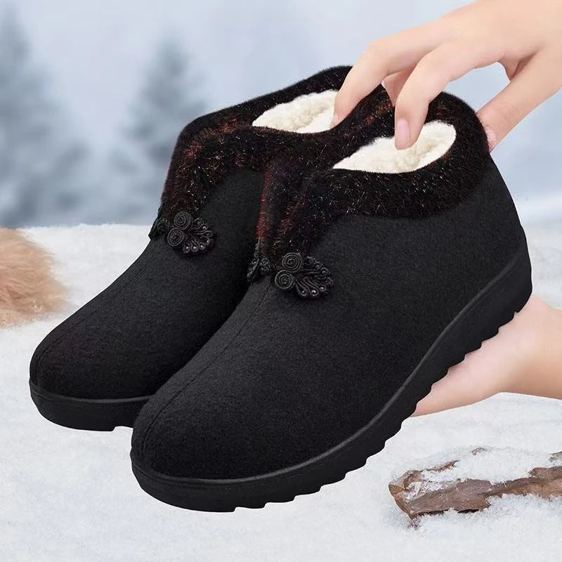 Neue Winter-Damenschuhe im Nordost-Stil, warme Baumwollschuhe, dick gefüttert mit Fleece, rutschfest, weiche Sohle, bequem für ältere Mütter und Großmütter, kältebeständig.