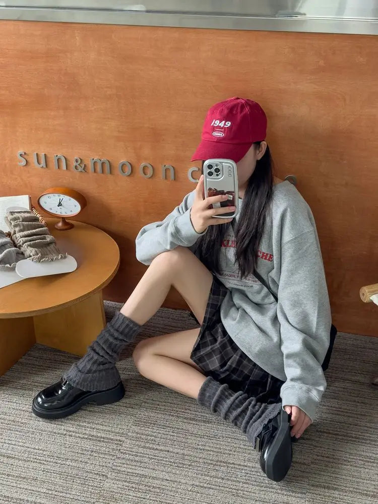 Herbst Winter Damen Beinwärmer Schwarz Weiß Gestrickte Fußabdeckung Lange Socken JK Japanische Mode Lolita Süße Mädchen Beinwärmer Neu