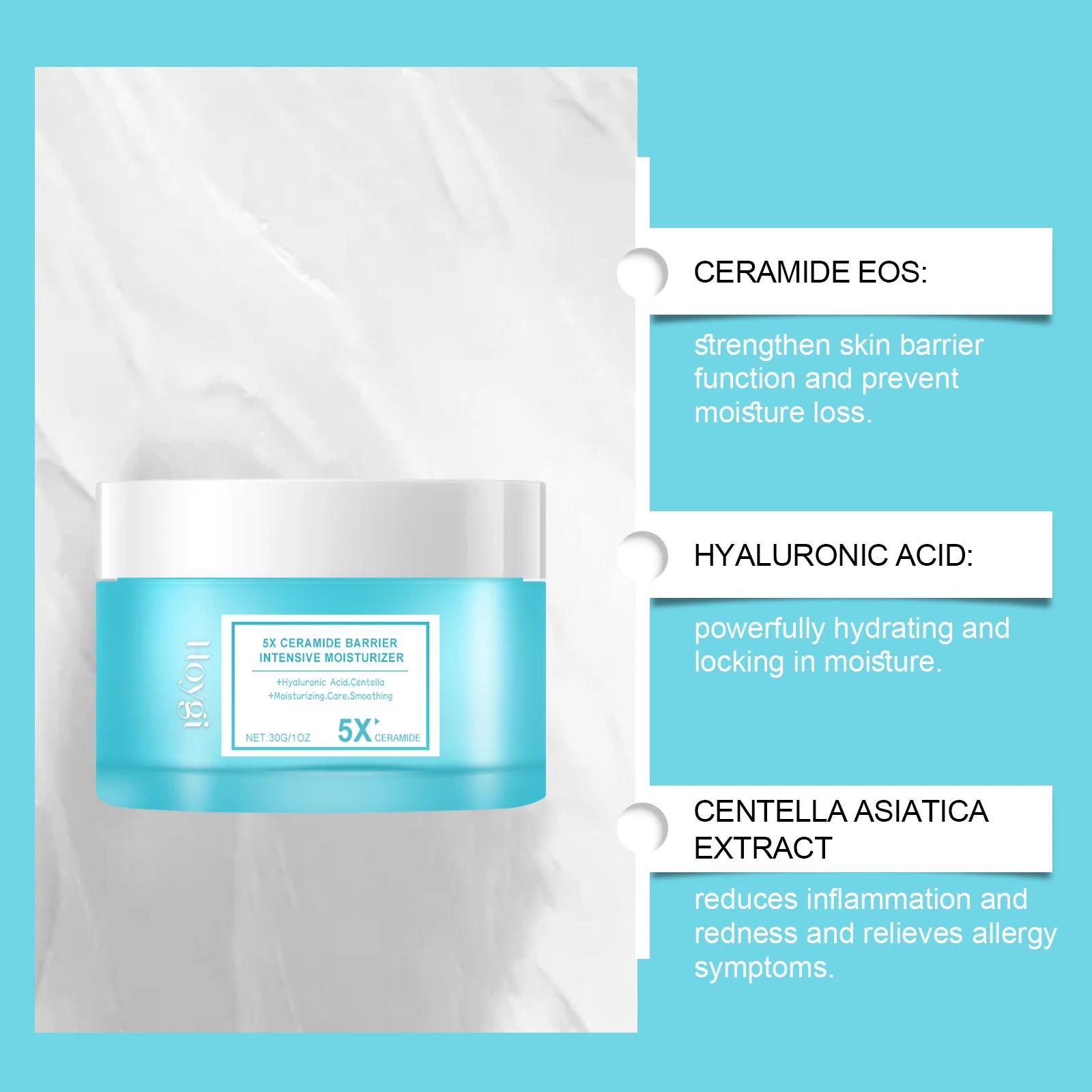 Multi-Action beruhigende Reparaturcreme für das Gesicht, Teebaumcreme, Centella Ceramide Aloe Vera Feuchtigkeitscreme für empfindliche und fettige Haut