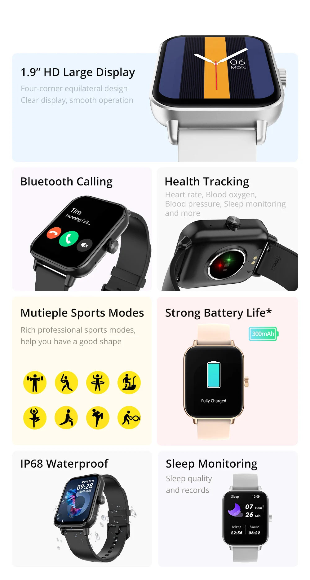 COLMI P81 Voice Calling Smart Watch Ultra 1,9 Zoll Bildschirm 24H Gesundheitsmonitor 100+ Sportmodi, Bluetooth Smartwatch Männer Frauen