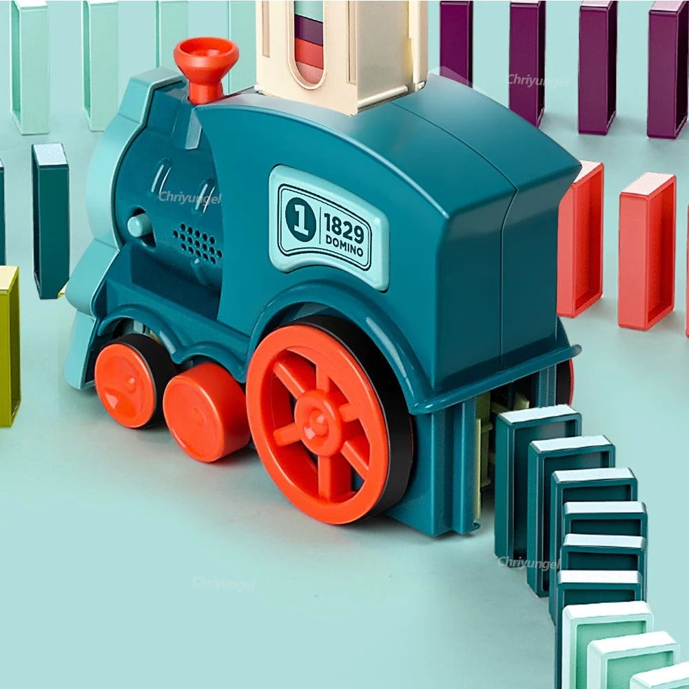 Domino-Zug für Kinder, automatisches Verleggen von Elektroautos, buntes Dominosteinen-Set, Ziegelblöcke, Kits, Spiele, Lernspielzeug, Geschenk für Mädchen und Jungen