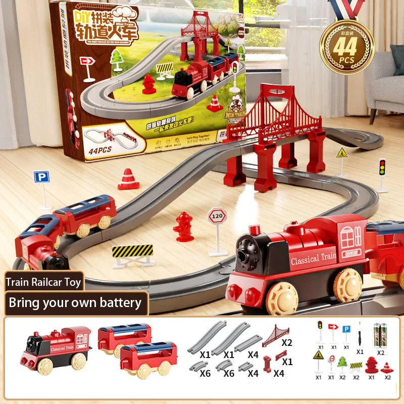 44 Teile/satz Elektrische Zug Track Sets Montage Schiene Zug Auto Spielzeug Junge Pädagogisches Simulation Modell Weihnachten Geburtstag Geschenk