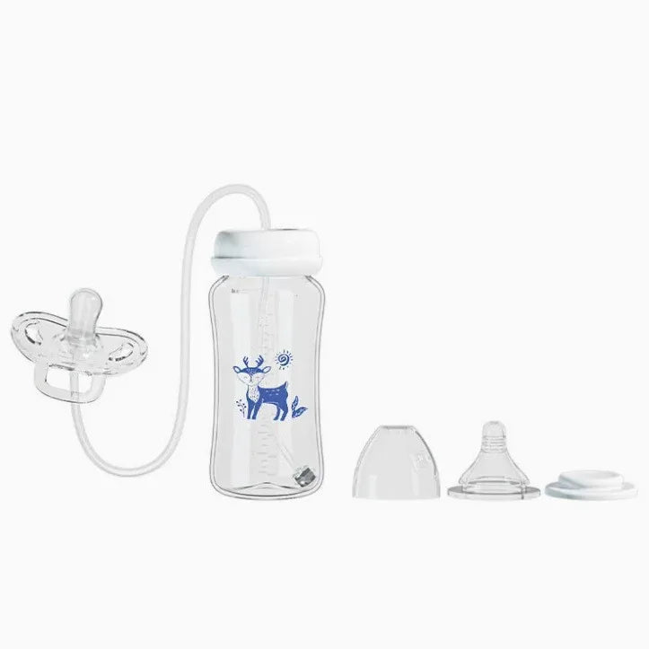 3-in-1 Freihändige Babyflasche 300ML mit Weitem Hals, Anti-Tropf-Schwerkraftstrohhalm und Milchaufbewahrungsflasche mit Sauger