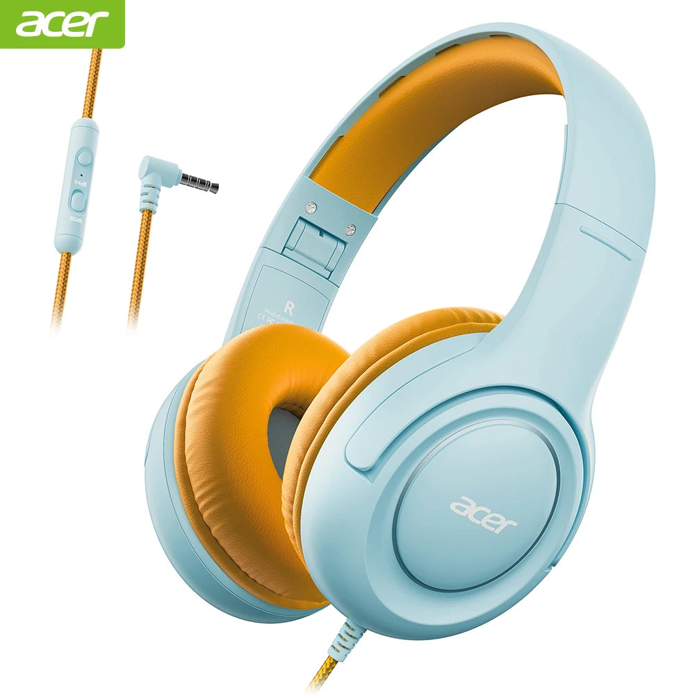Acer Kinder-Kopfhörer, kabelgebunden, für die Schule, 85/94 dB Lautstärkeregler, faltbares Stereo-Sound-Headset für Kinder, Lerntablett, IPad, PC