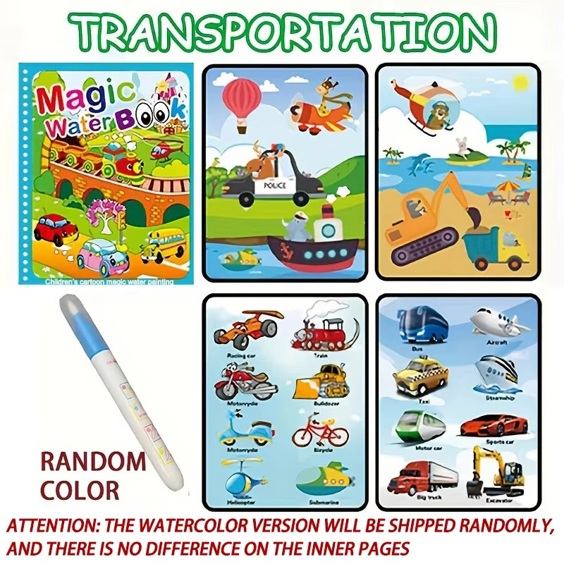 Magisches Buch, Wasserteichnung, Montessori-Spielzeug, wiederverwendbares Malbuch, magisches Wasser-Zeichenbuch, sensorische Früherziehung für Kinder
