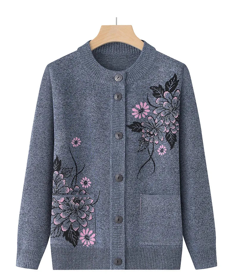Koreanische frauen Kleidung Neue Stricken Woolen Gedruckt Strickjacke Mantel Mittleren Alters Mutter Strickwaren Tops Vintage Oma Pullover Jacke