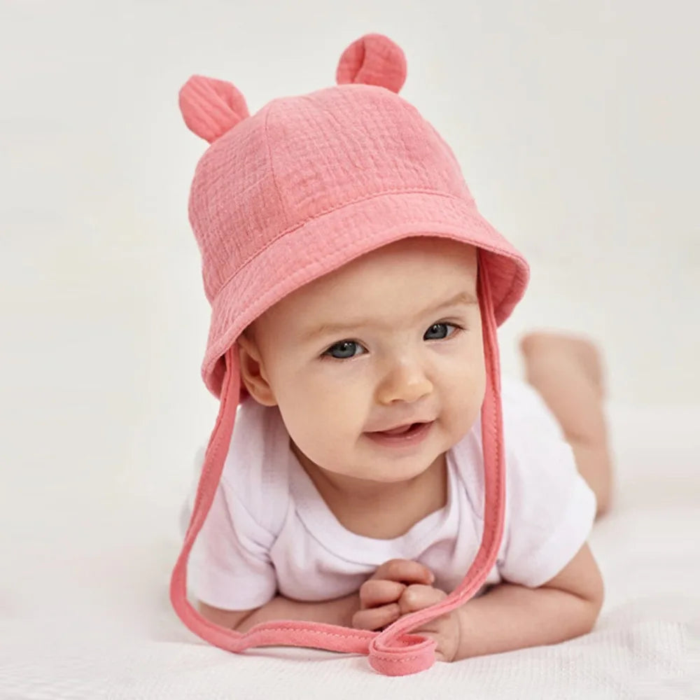 Musselin Baby Sommer Hut Neugeborenen Kappe Baumwolle Baby Sonnenhüte für Mädchen Jungen Säugling Eimer Hut für Kleinkind Zubehör 3-12M