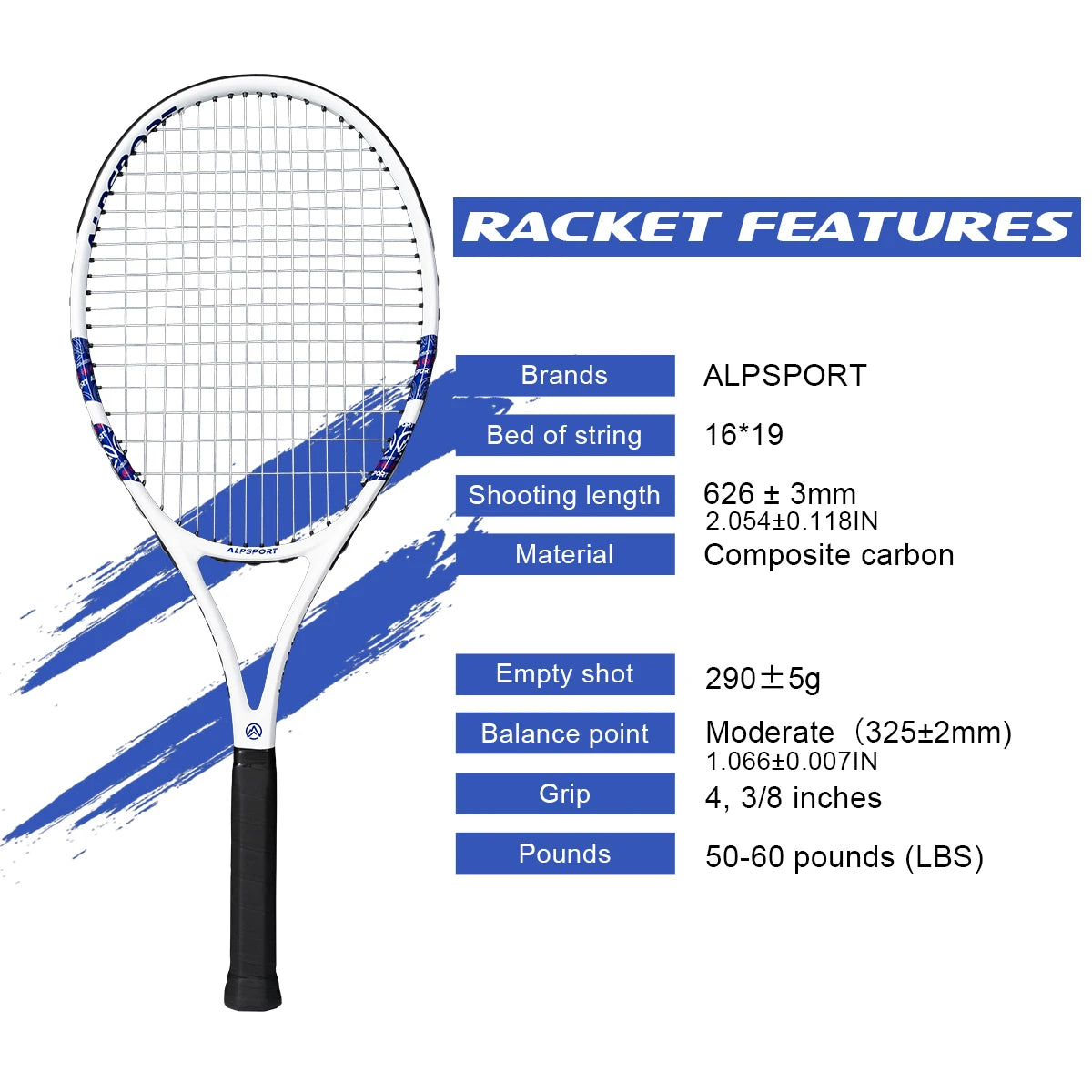 ALPSPORT T800 18K Professioneller Tennis-Schläger aus Carbonfaser – Leicht (280g) mit Tasche & Rutschfestem Gurt, Schneller Versand für Turniere