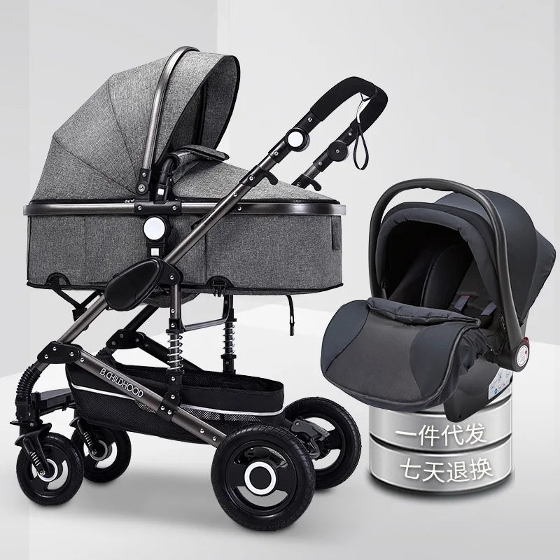 Kinderwagen 3-in-1 Klappbarer Zweiseitiger Kinderwagen für Alle Jahreszeiten Hochwertiger Neugeborenen-Reisekinderwagen