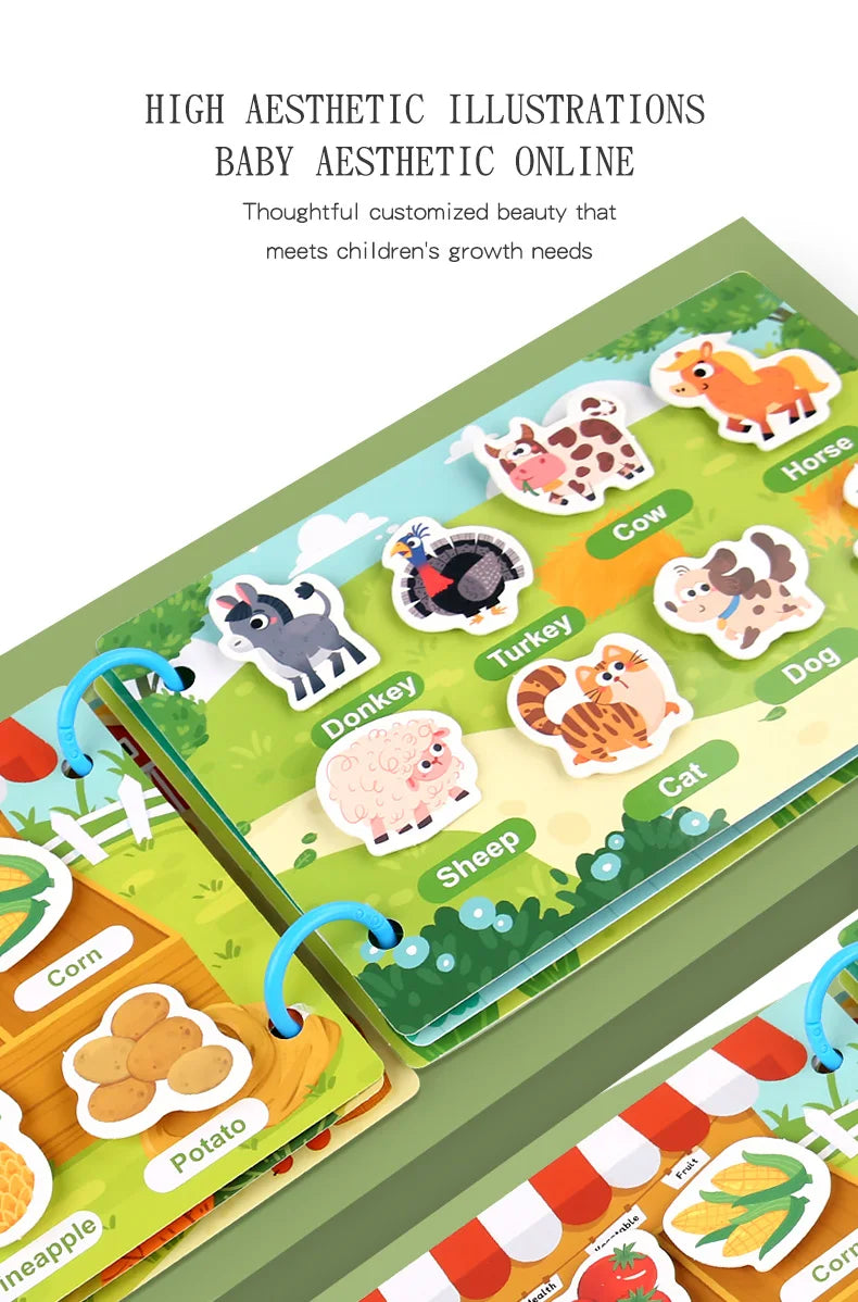 Neue Montessori-Szenenaufkleber für Kinder, DIY-Hand-on-Puzzle, wiederverwendbare Bücher, Cartoon-Lernkognitionsspielzeug für Kinder, Geschenk