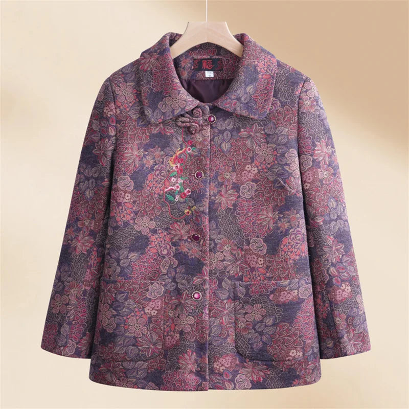 Frauen Winter mäntel neu bedruckte Vintage Oma Woll jacke Frühling Herbst draußen tragen Woll mantel mittleren Alters Mutter Kleidung